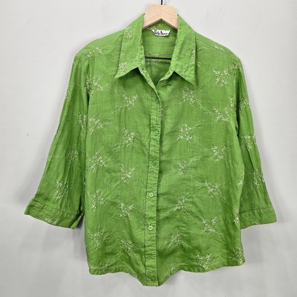VTG Button Top Blouse XL Floral Embroidered Fairy Boho Cottagecore Nature Art